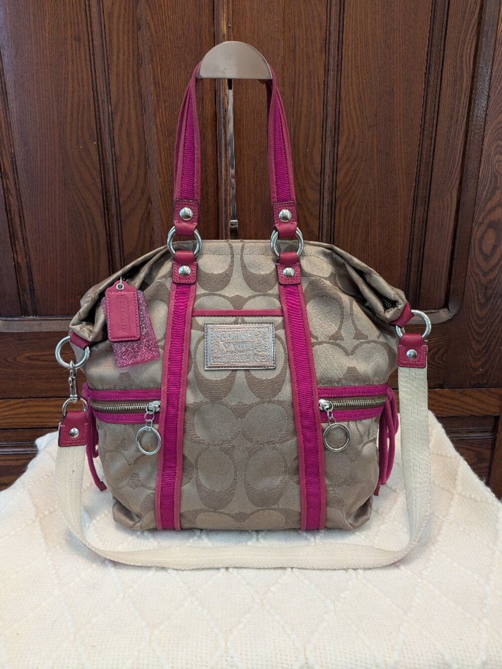 COACH POPPY DAISY #13847 Spotlight Tan/Pink Pocket Tote Bag Purse